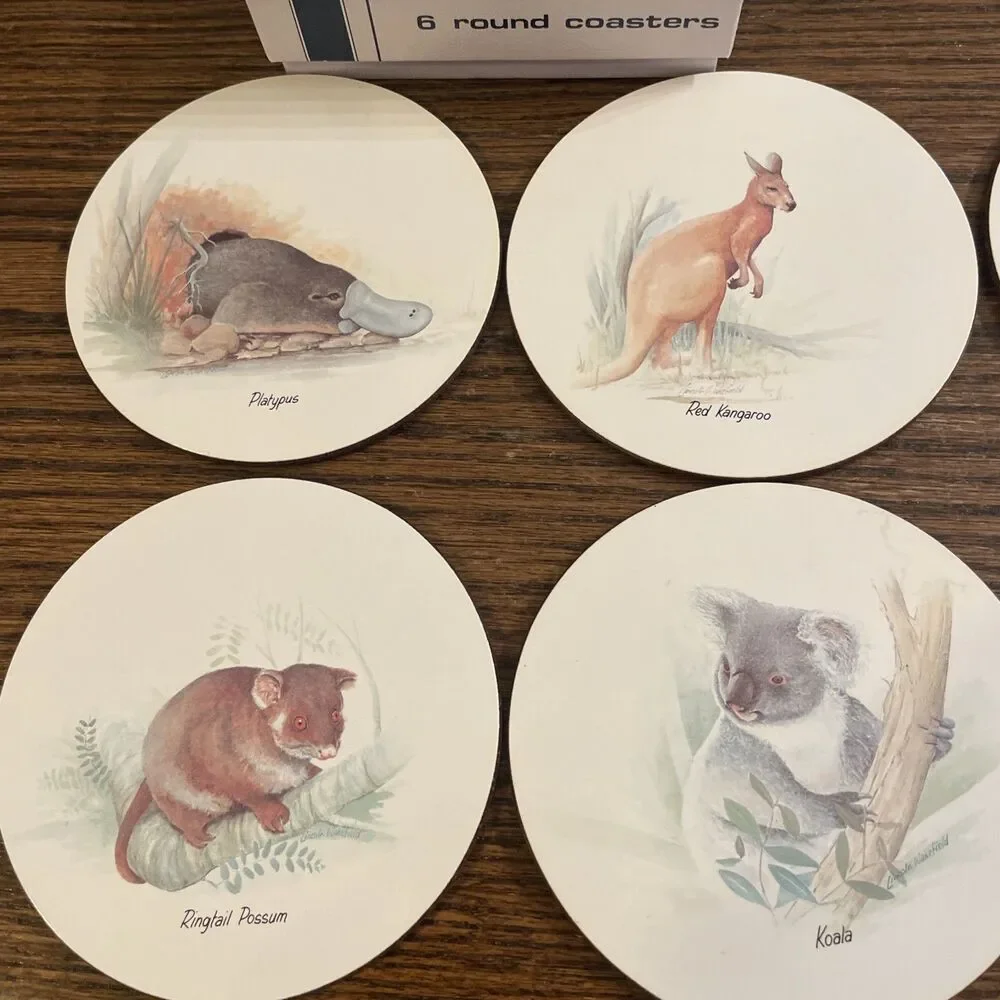 New Jason Round Coasters Australian Animals Set of 6 NOS New Zealand Cork